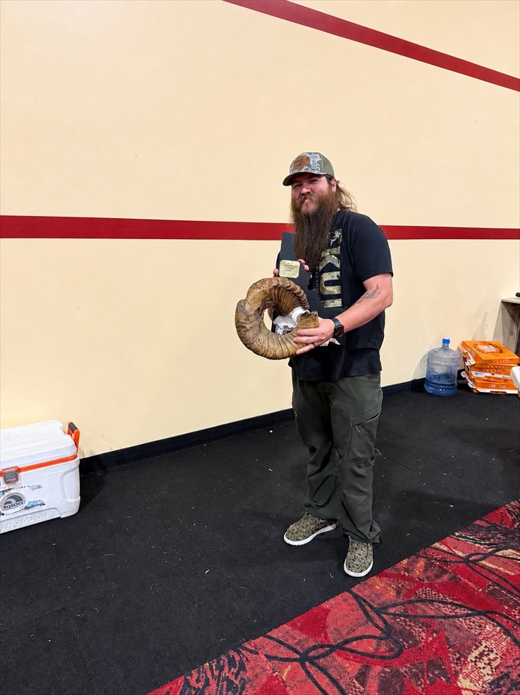 Bradley with an award-winning bighorn sheep mount